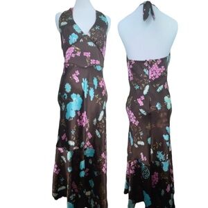 Matty M Y2K Brown Floral Halter Midi Slip Dress 4